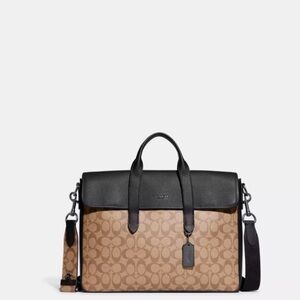 Coach Sullivan Portfolio Computer Brief Signature Canvas Khaki Black Authentic